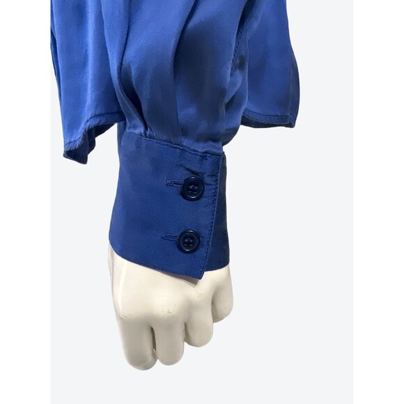 Apostrophe Petites Silk Spandex Blend Royal Blue Button Up Long Sleeve Blouse Sz - Picture 7 of 10